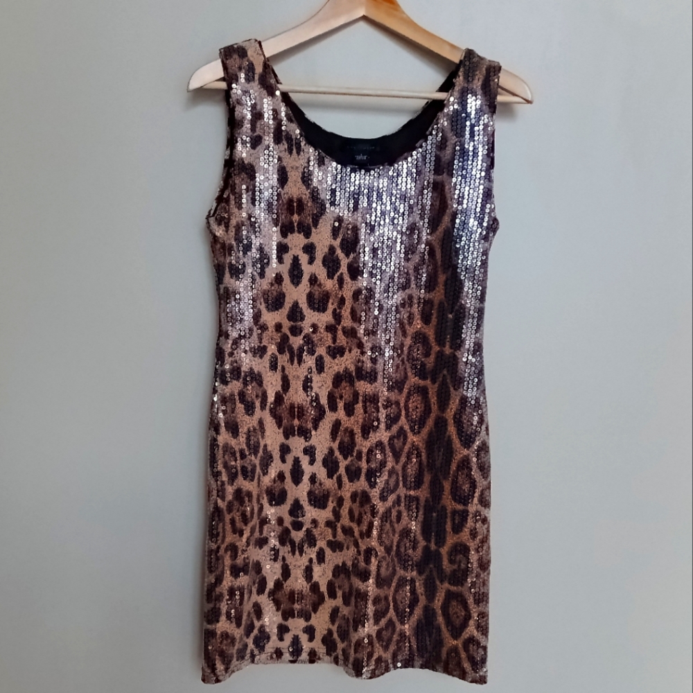 Ptp17" Metallic Leopard Sequin Dress L33" Snake Print Fully Lined - Picture 5 of 6